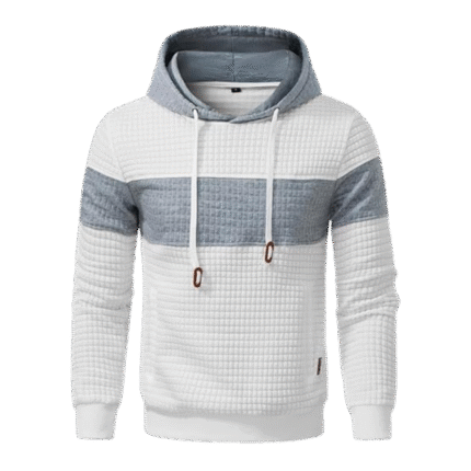 Mens Pullover Patchwork Plaid Jacquard White Hoodie