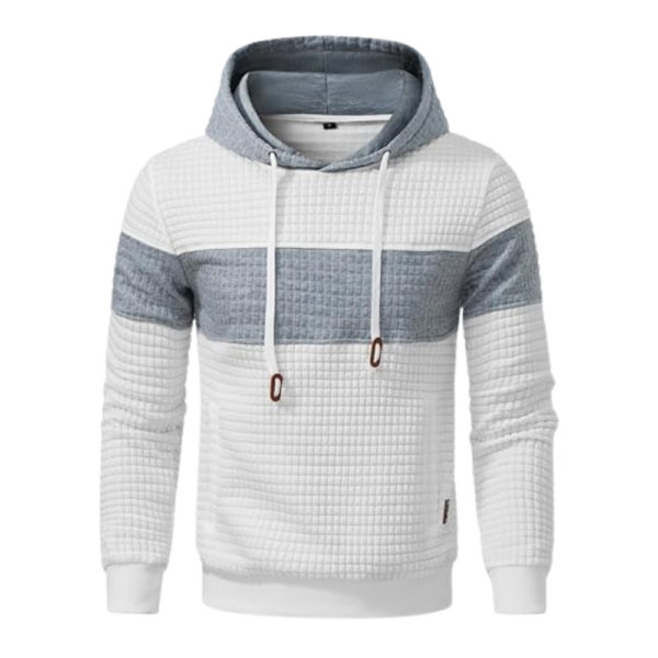 Mens Pullover Patchwork Plaid Jacquard White Hoodie