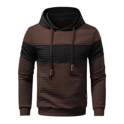Mens Pullover Patchwork Plaid Jacquard Brown Hoodie