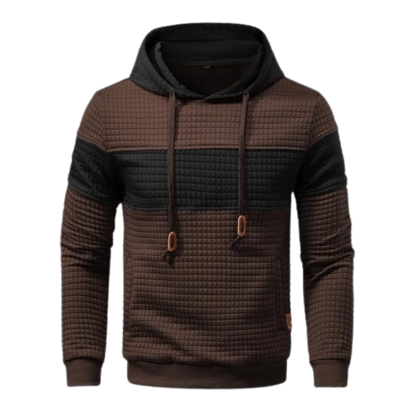 Mens Pullover Patchwork Plaid Jacquard Brown Hoodie