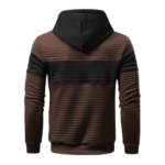 Mens Pullover Patchwork Plaid Jacquard Brown Hoodie