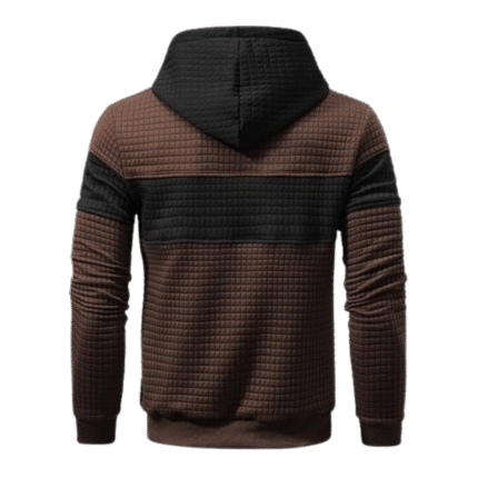 Mens Pullover Patchwork Plaid Jacquard Brown Hoodie