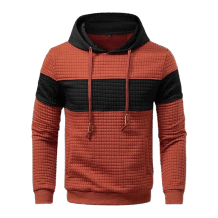 Mens Patchwork Plaid Jacquard Orange Black Hoodie