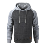 Mens Patchwork Plaid Jacquard Pullover Grey Hoodie