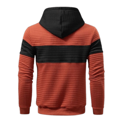 Mens Patchwork Plaid Jacquard Orange Black Hoodie