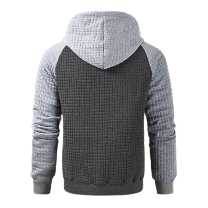 Mens Patchwork Plaid Jacquard Pullover Grey Hoodie