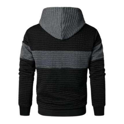 Men’s Sweatshirts Long Sleeve Pullover Patchwork Plaid Jacquard Hoodie Casual Drawstring Hoody Top (2)