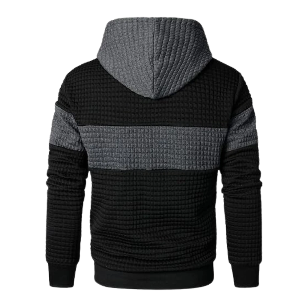 Men’s Sweatshirts Long Sleeve Pullover Patchwork Plaid Jacquard Hoodie Casual Drawstring Hoody Top (2)