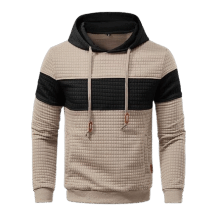 Mens Pullover Patchwork Plaid Jacquard Beige Hoodie