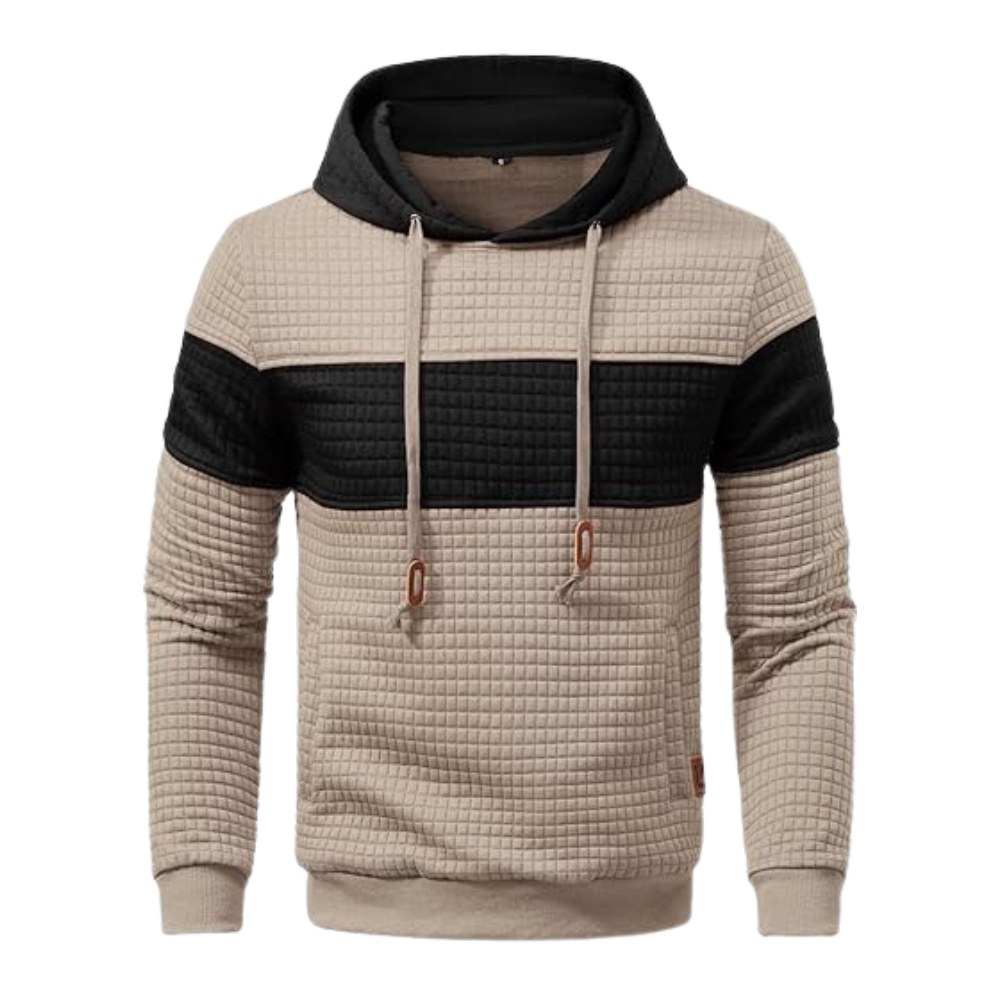 Mens Pullover Patchwork Plaid Jacquard Beige Hoodie