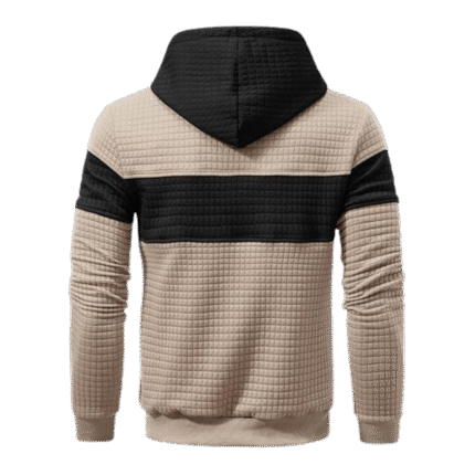 Mens Pullover Patchwork Plaid Jacquard Beige Hoodie