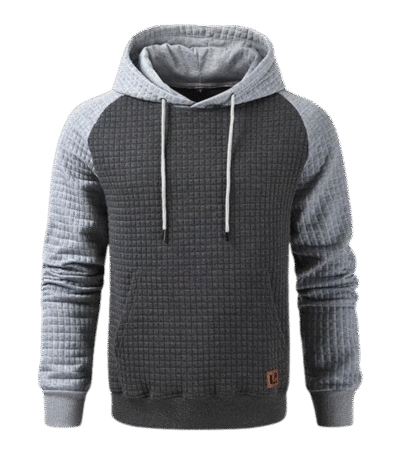 Mens Patchwork Plaid Jacquard Pullover Grey Hoodie