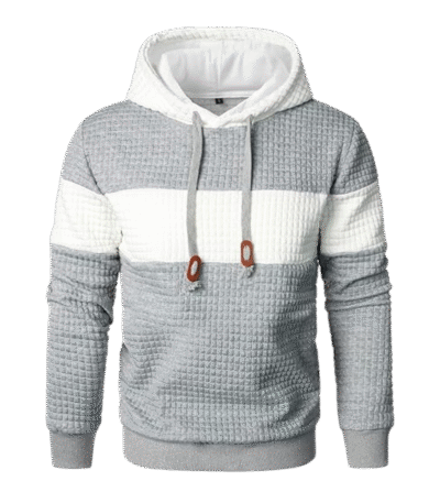 Mens Pullover Patchwork Plaid Jacquard Light Grey Hoodie