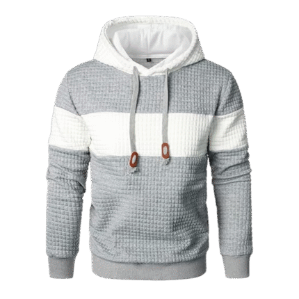 Mens Pullover Patchwork Plaid Jacquard Light Grey Hoodie