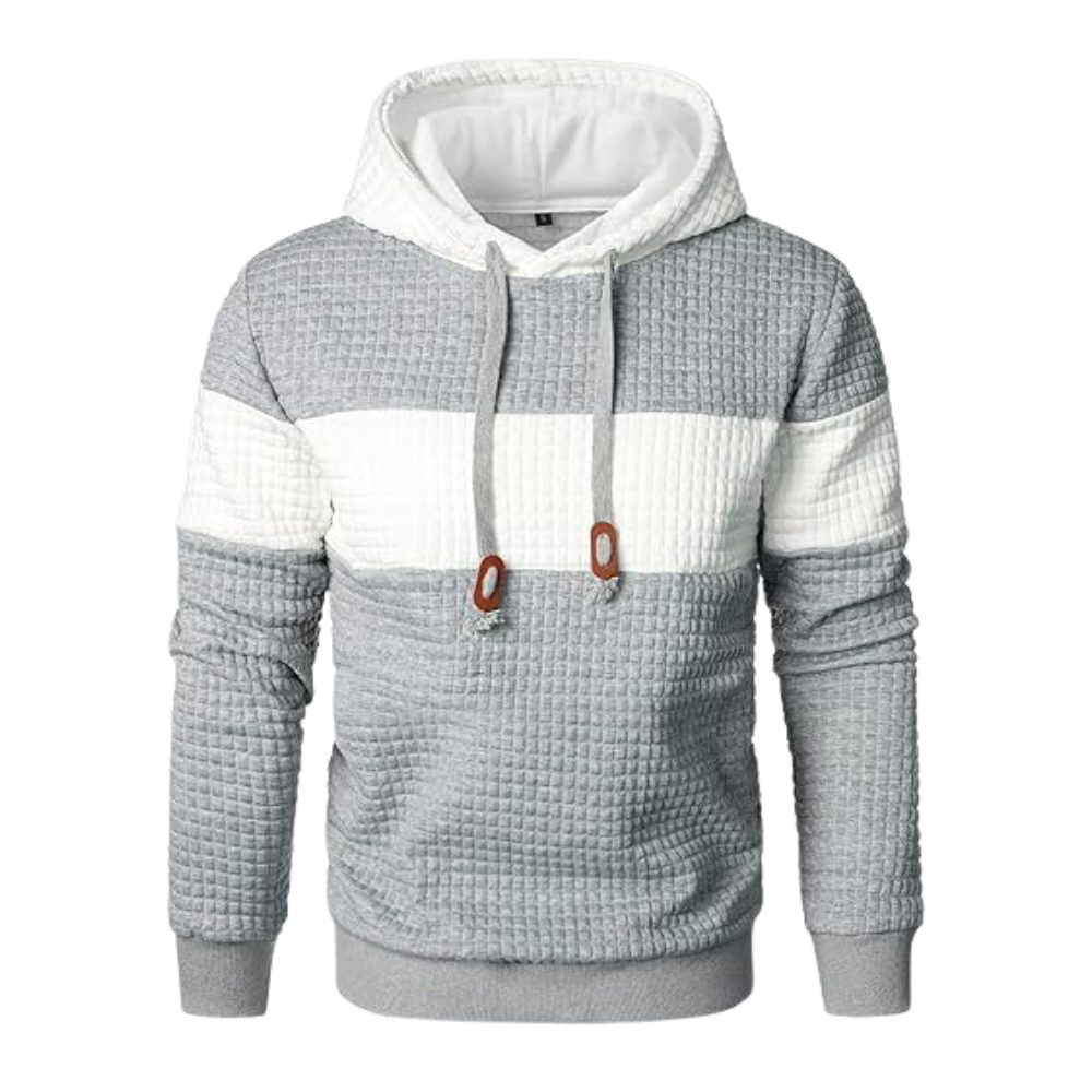 Mens Pullover Patchwork Plaid Jacquard Light Grey Hoodie