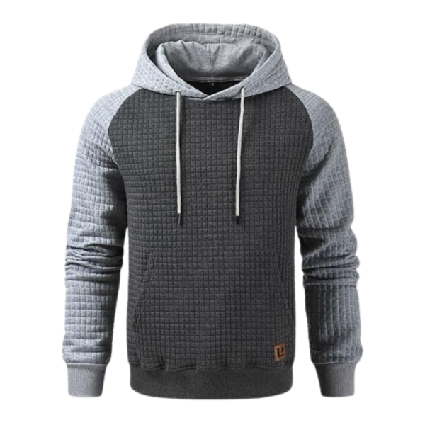 Mens Patchwork Plaid Jacquard Pullover Grey Hoodie