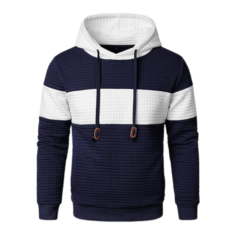 Mens Pullover Patchwork Plaid Jacquard Blue Hoodie