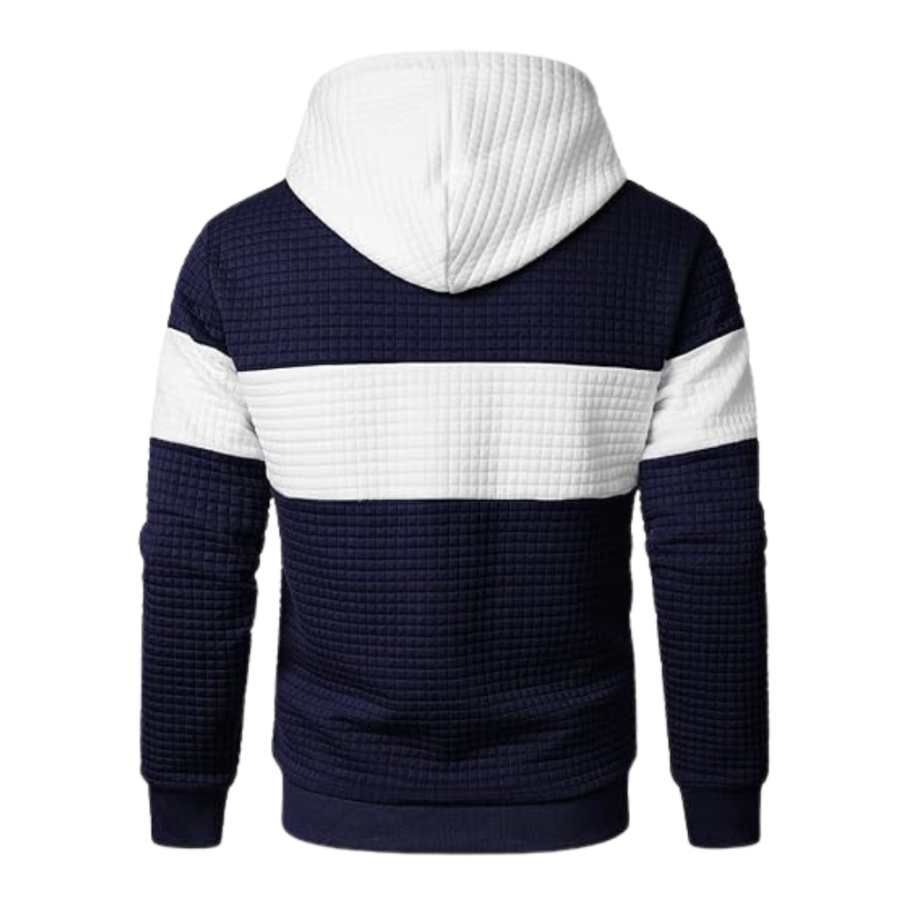 Mens Pullover Patchwork Plaid Jacquard Blue Hoodie