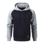 Mens Patchwork Plaid Jacquard Blue and Grey Hoodie