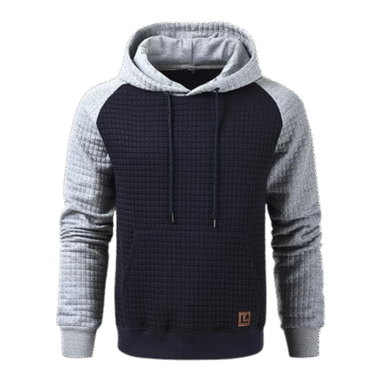 Mens Patchwork Plaid Jacquard Blue and Grey Hoodie