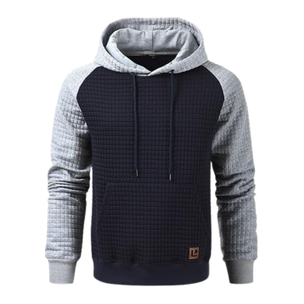 Mens Patchwork Plaid Jacquard Blue and Grey Hoodie