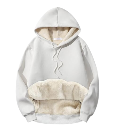 Mens Thermal Sherpa Lined White Hoodie