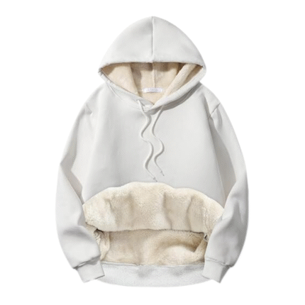 Mens Thermal Sherpa Lined White Hoodie