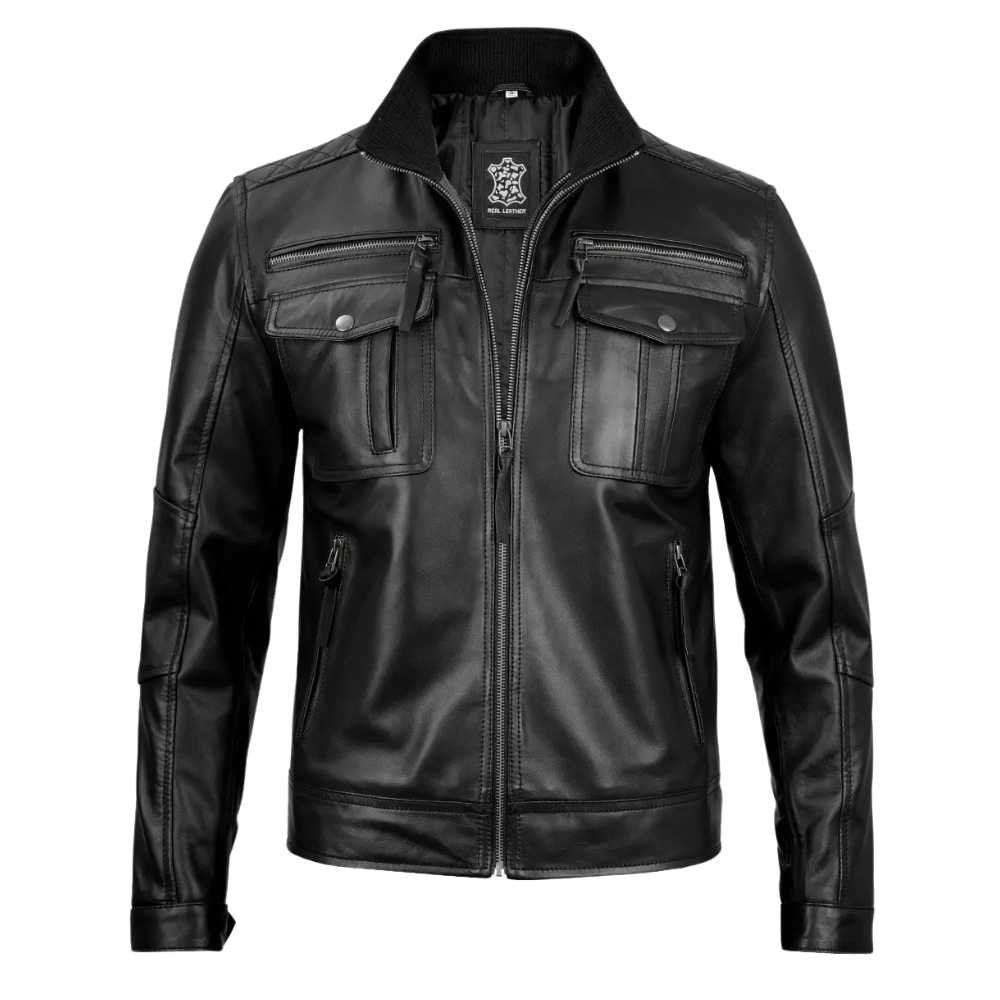 Men's Top Notch Black Cafe Racer Leather Jacket