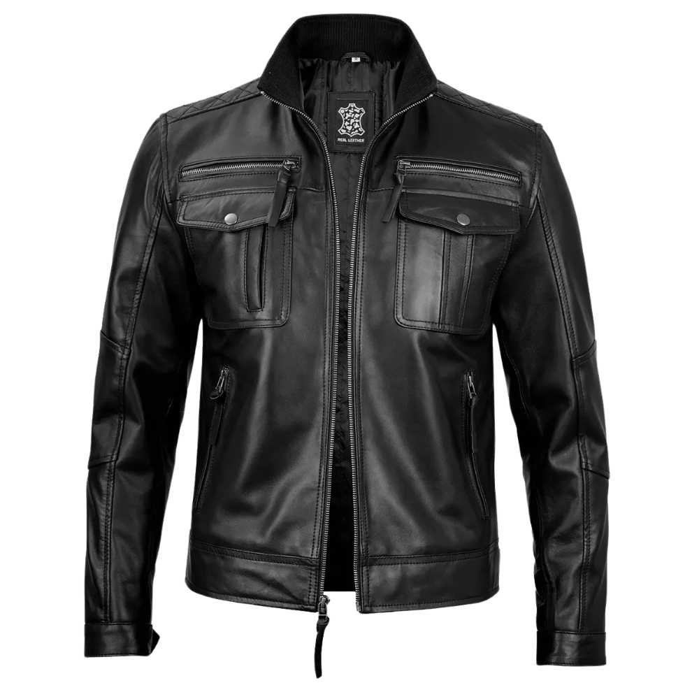 Men's Top Notch Black Cafe Racer Leather Jacket