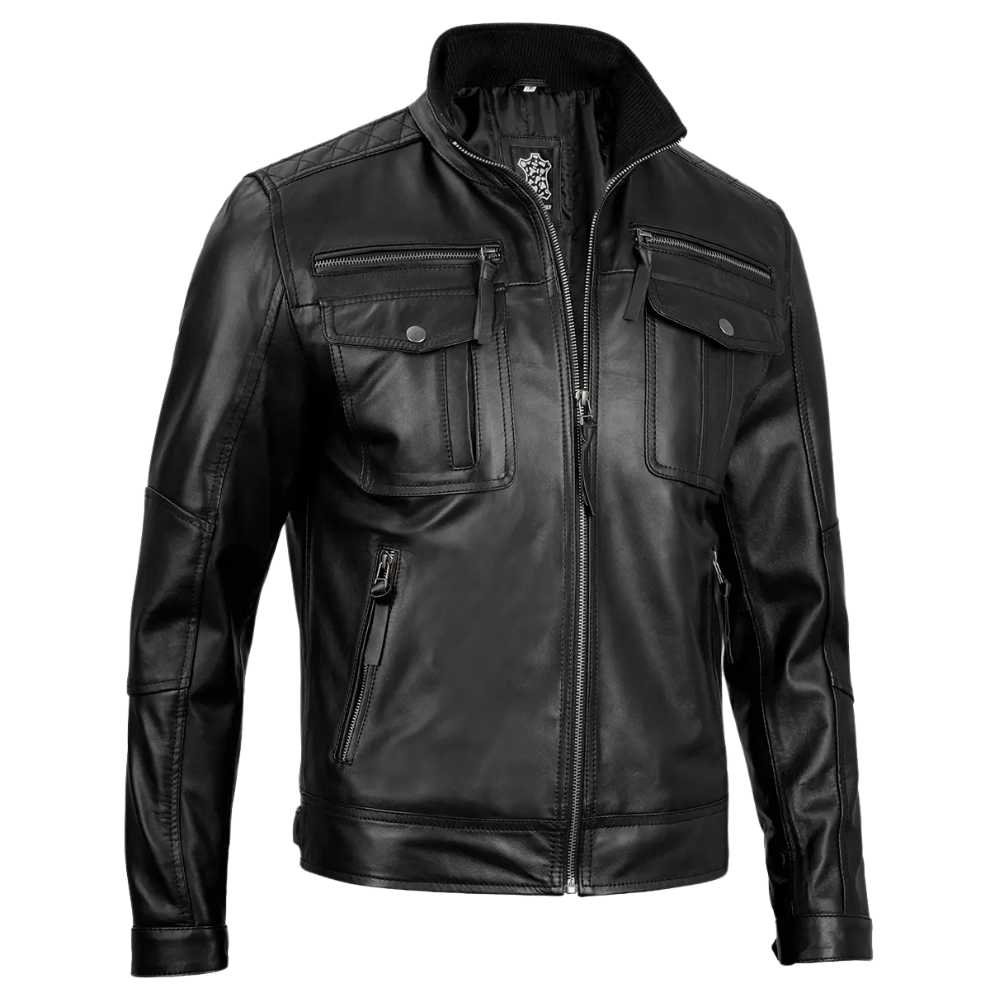 Men's Top Notch Black Cafe Racer Leather Jacket