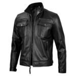 Men's Top Notch Black Cafe Racer Leather Jacket