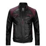 Mens Maroon and Black Cafe Racer Leather Jacket