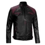 Mens Maroon and Black Cafe Racer Leather Jacket