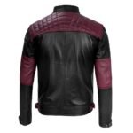 Mens Maroon and Black Cafe Racer Leather Jacket