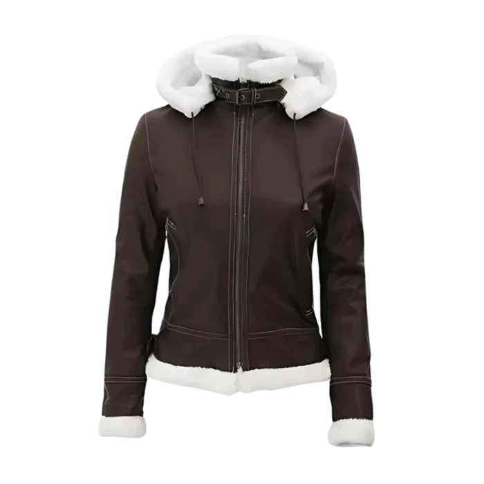 Womens Fur Lined Brown Bomber Leather Jacket