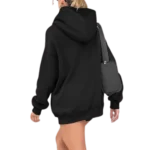 Women's Pullover Oversized Sweatshirts Fleece Black Hoodie - Back look