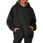 Women's Pullover Oversized Sweatshirts Fleece Black Hoodie - Front look