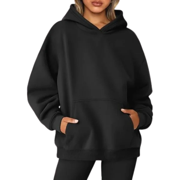 Women's Pullover Oversized Sweatshirts Fleece Black Hoodie - Front look