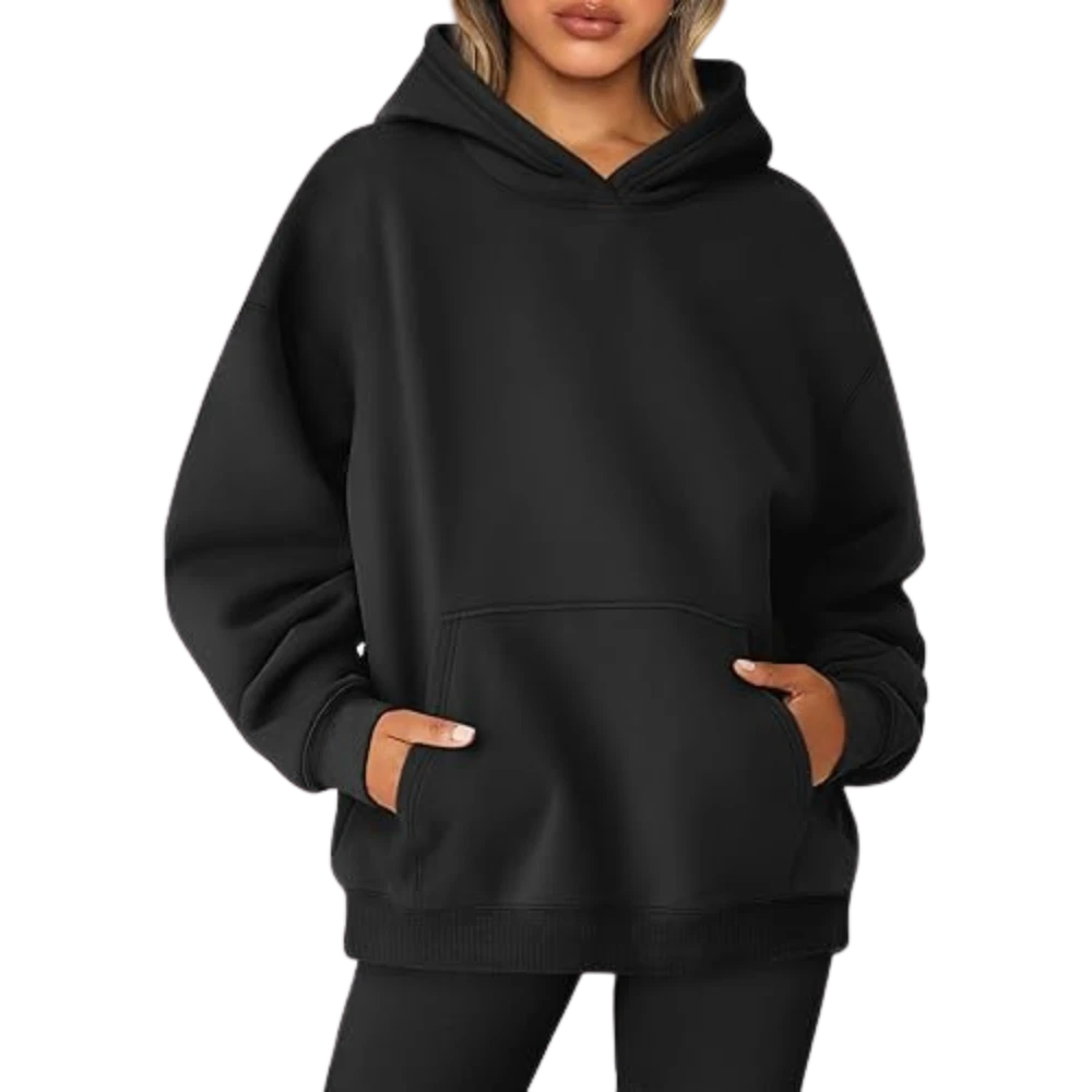 Women's Pullover Oversized Sweatshirts Fleece Black Hoodie - Front look