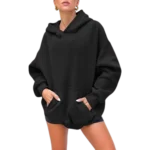 Women's Pullover Oversized Sweatshirts Fleece Black Hoodie - Side look 1