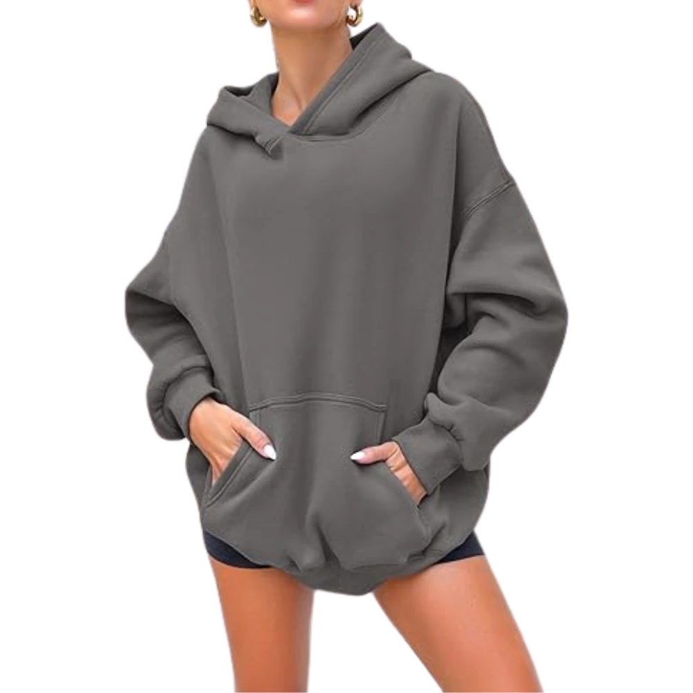 Women's Pullover Oversized Sweatshirts Fleece Blackgrey Hoodie Front look 2