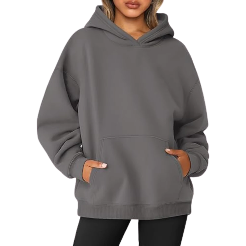 Women's Pullover Oversized Sweatshirts Fleece Blackgrey Hoodie Front look