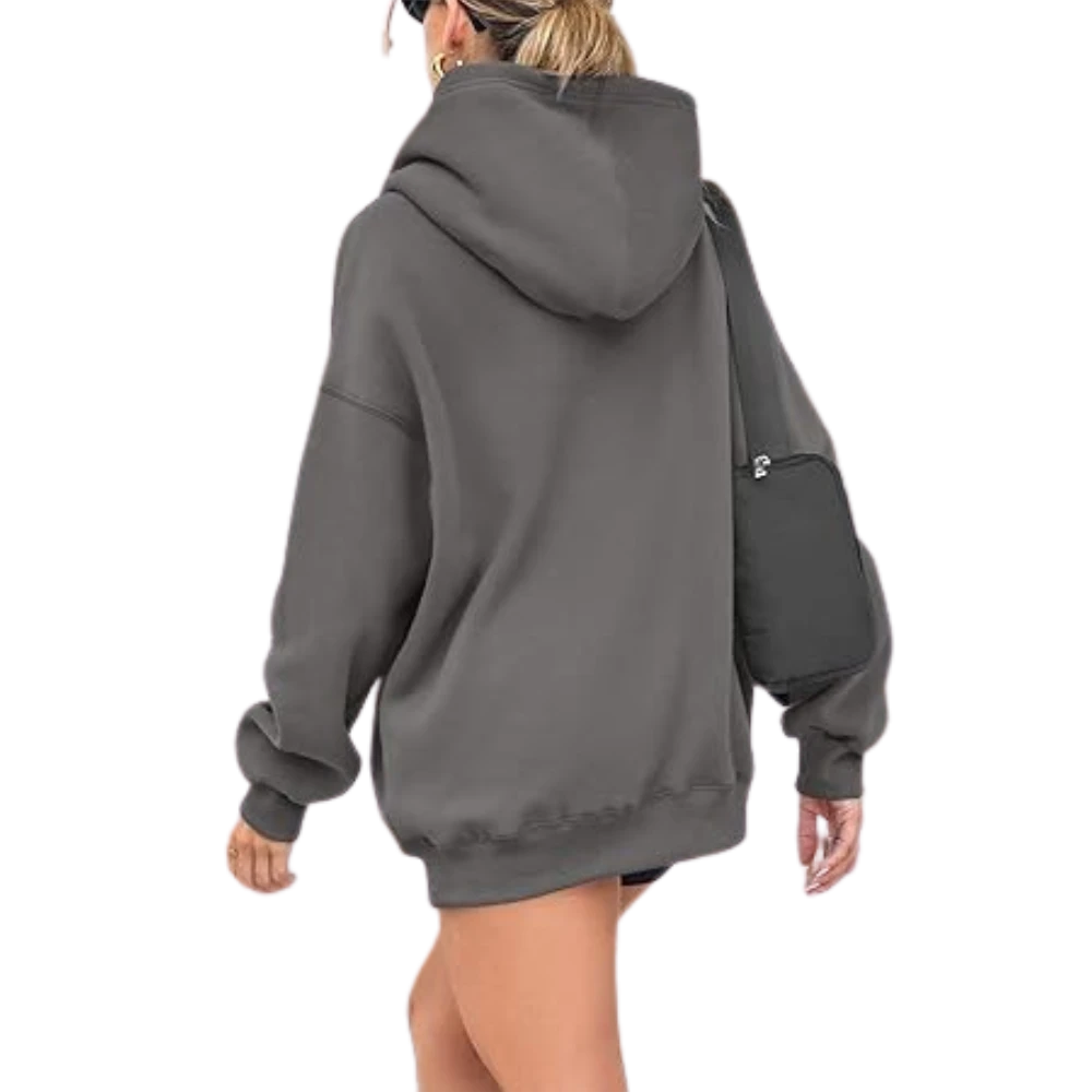 Women's Pullover Oversized Sweatshirts Fleece Blackgrey Hoodie back look