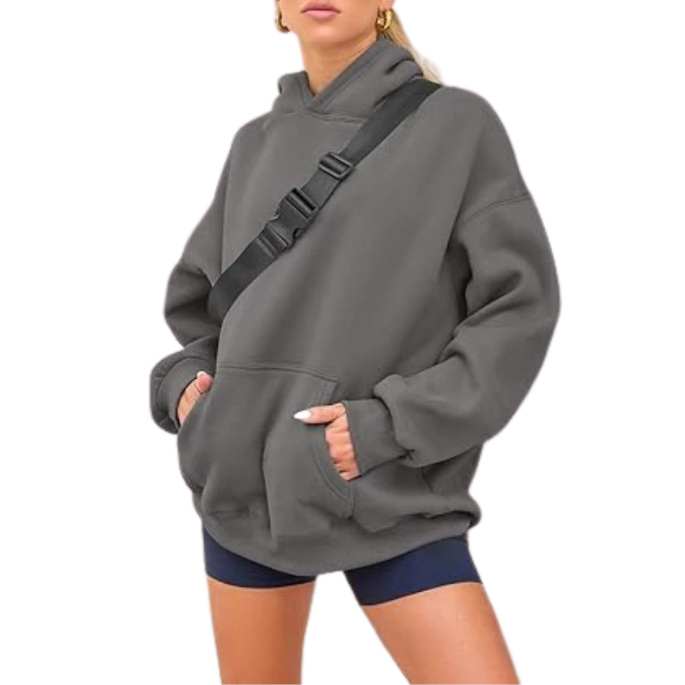 Women's Pullover Oversized Sweatshirts Fleece Blackgrey Hoodie side look