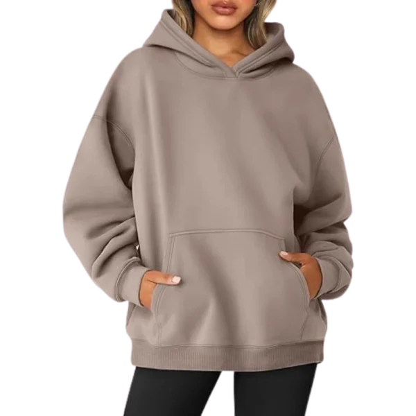 Women's Pullover Oversized Sweatshirts Fleece Coffeegrey Hoodie Front look 2