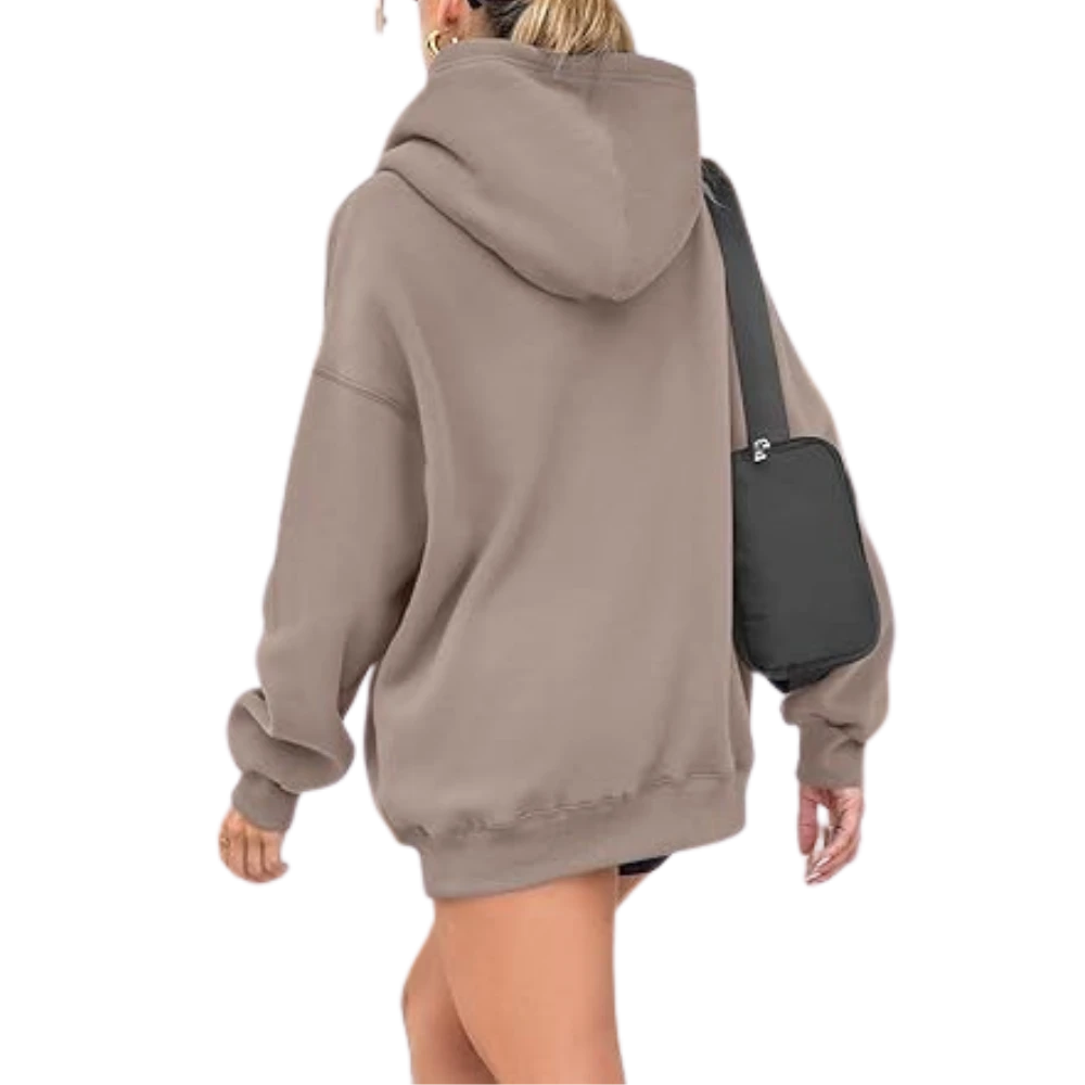 Women's Pullover Oversized Sweatshirts Fleece Coffeegrey Hoodie side look