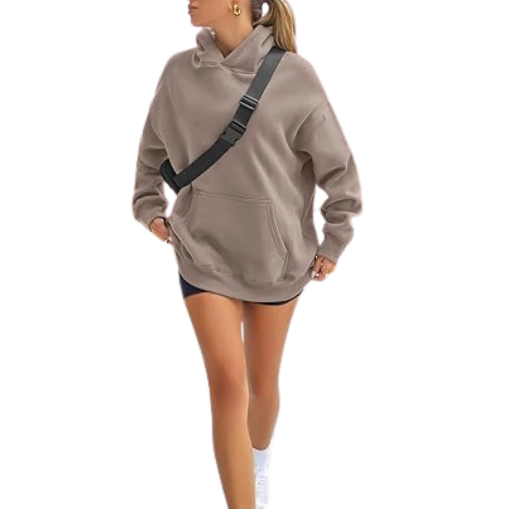 Women's Pullover Oversized Sweatshirts Fleece Coffeegrey Hoodie Front look