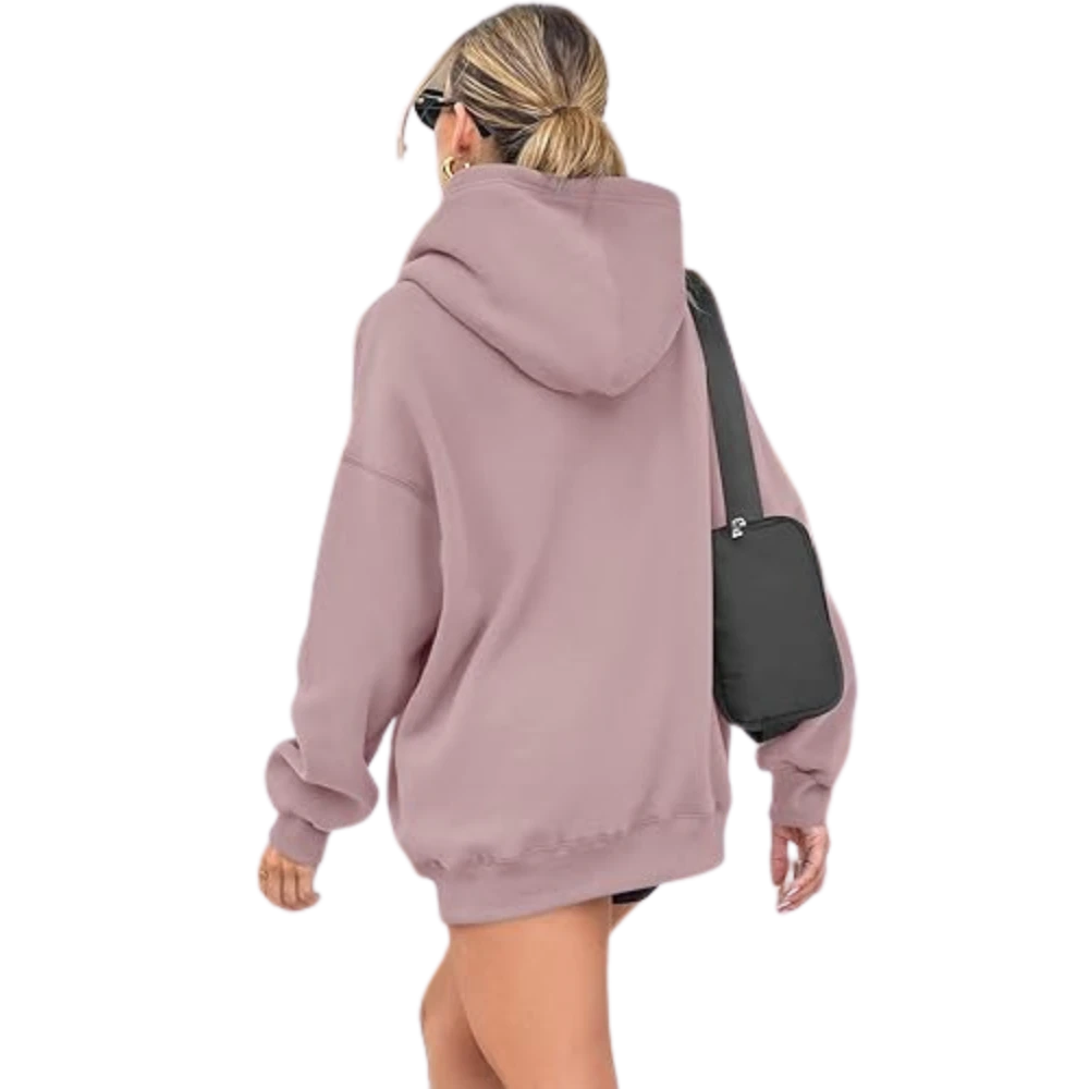 Women's Pullover Oversized Sweatshirts Fleece Darkpink Hoodie Back look