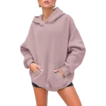 Women's Pullover Oversized Sweatshirts Fleece Darkpink Hoodie Front look 2