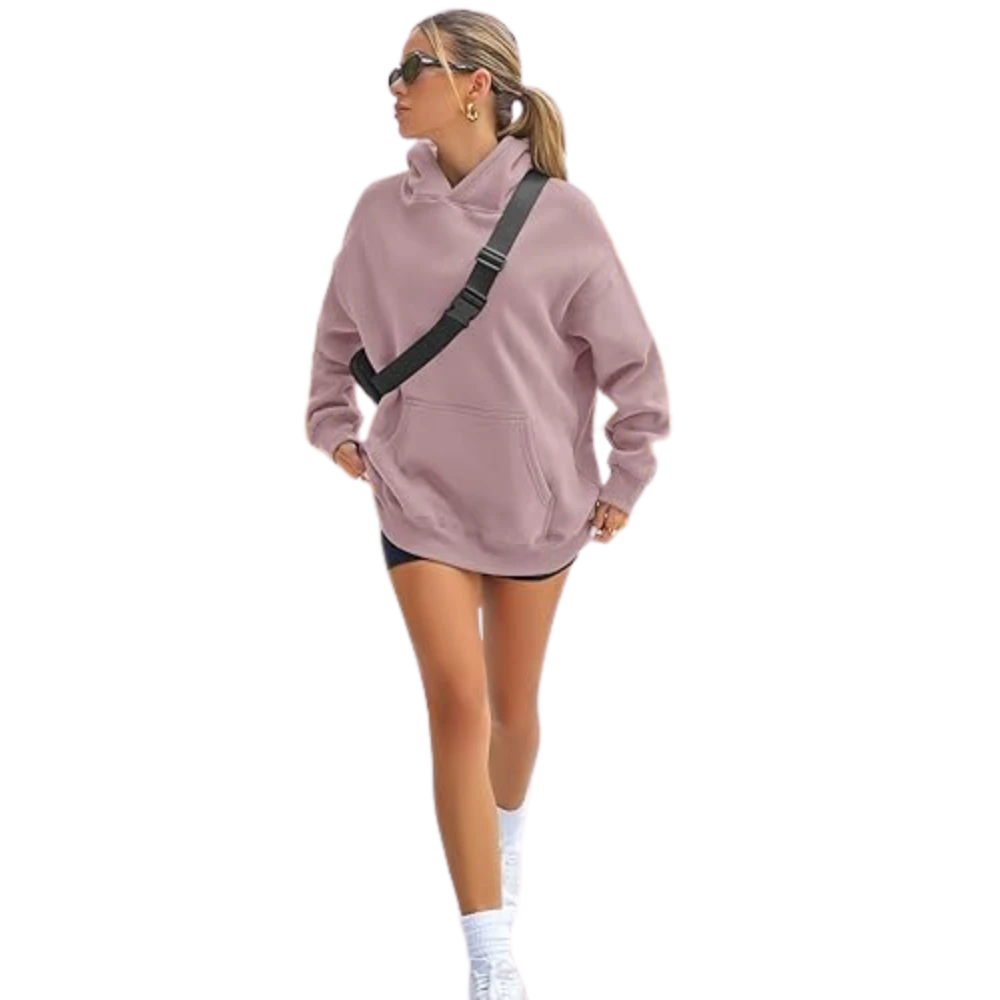 Women's Pullover Oversized Sweatshirts Fleece Darkpink Hoodie Side look 2